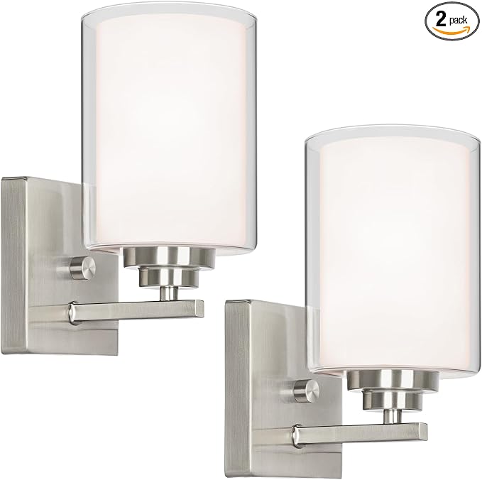 Set of 2 Wall Sconces for Bathroom, Modern Vanity Light Fixtures, Nickle Wall by WelcometoVerRon