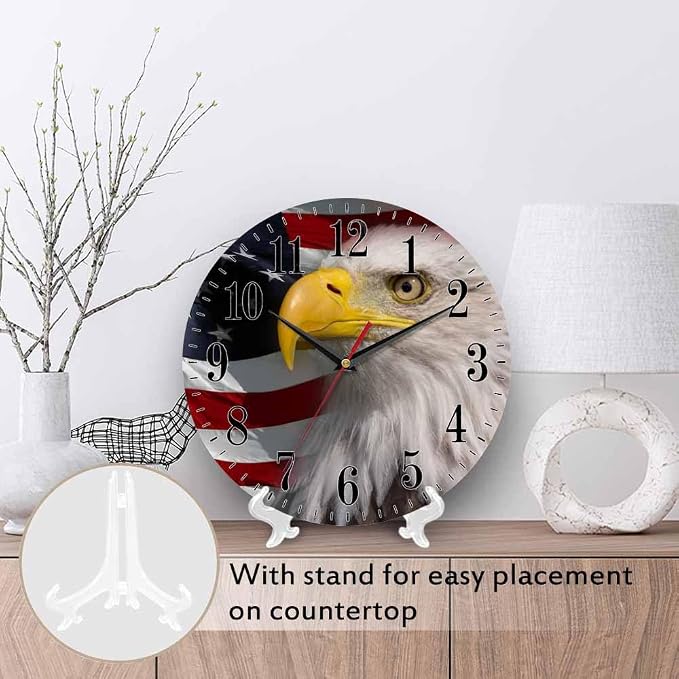 Mxocom American Bald Eagle Wall Clock USA Flag Majestic Bird Freedom 10 Inch - Image 3