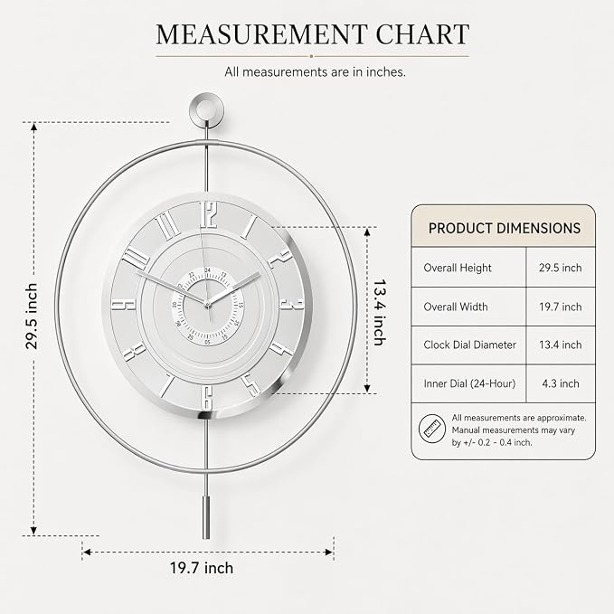 Large Luxury LED Backlit Wall Clock – Pendulum Roman Numeral Metal Ring - Image 5