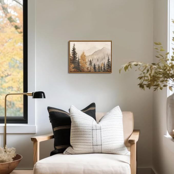 OIQArtOIQ Vintage Framed Wall Art Autumn Mountain Landscape Canvas Art Prints - Image 5