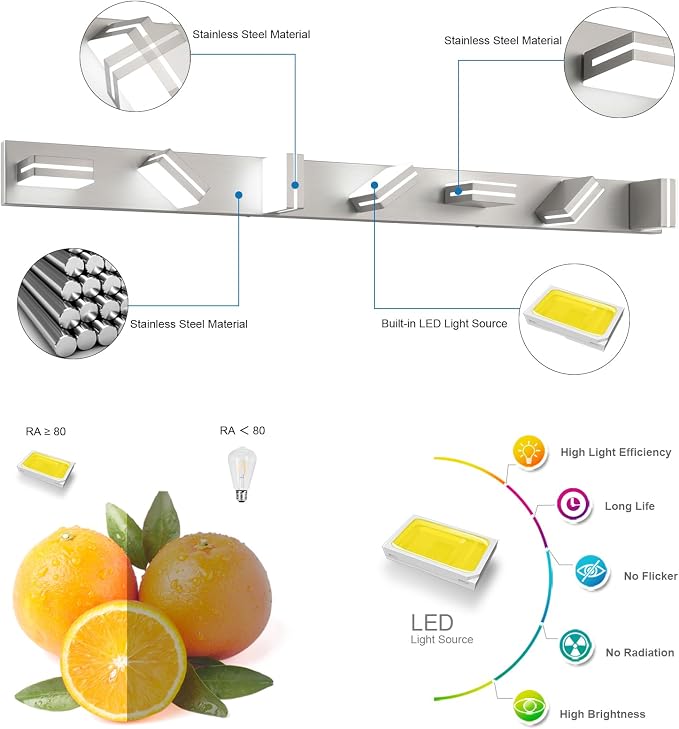 SineRise LED Modern Bathroom Vanity Light Fixtures, Brushed Nickel Modern - Image 2