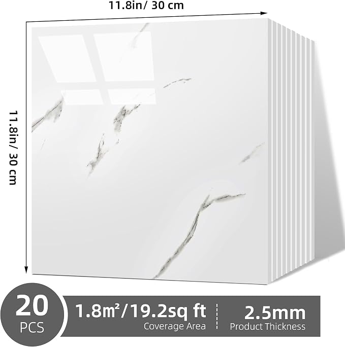 Vieshful 20pcs Peel and Stick Backsplash Tile，12"x12" Self Adhesive Marble Tile - Image 9