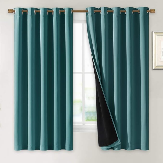 NICETOWN 100% Blackout Curtain Panels, Thermal Insulated Black Liner Curtains by NICETOWN