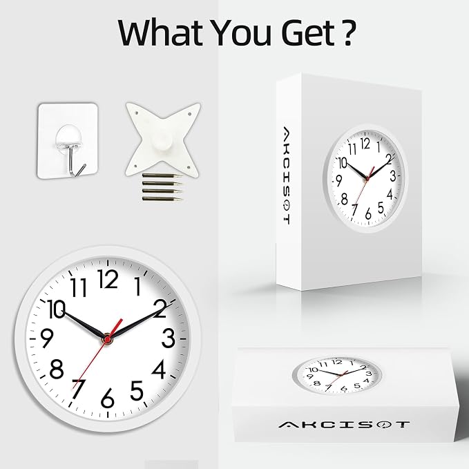 AKCISOT Wall Clock, Modern Small Wall Clocks Battery Operated 8 Inch, Silent - Image 7