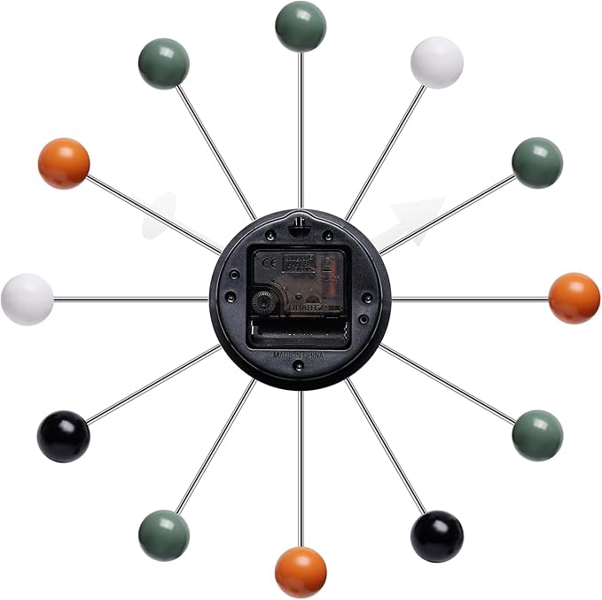 Mid Century Modern Wall Clock Decorative Multicolour Ball Silent Non Ticking - Image 8