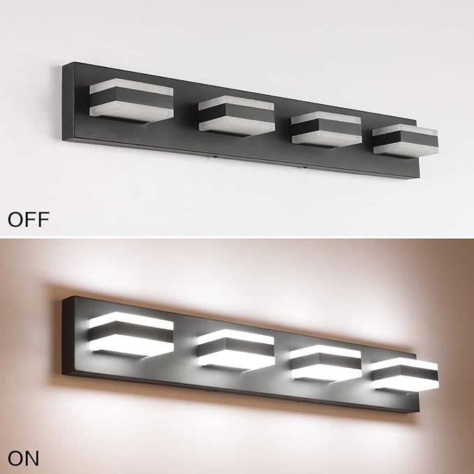 SOLFART Black Bathroom Light Fixtures 4 Lights Bathroom Vanity Light LED Vanity - Image 4
