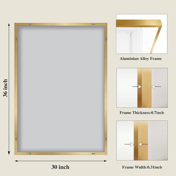 Koonmi Gold Mirrors for Wall, 30x36 Inch Bathroom Mirror, Rectangular Wall - Image 2