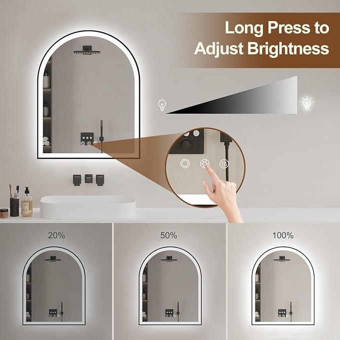 Arched LED Mirror for Bathroom 24"x30", 3 Color Changing, Shatterproof - Image 4