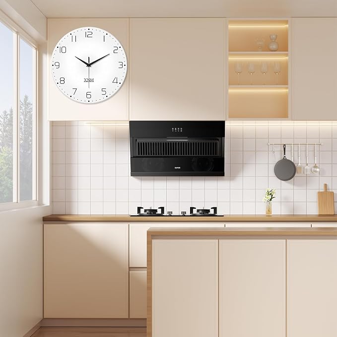 XNM Big Minimalist Glass Wall Clocks Battery Operated 16 Inch White Modren Wall - Image 5