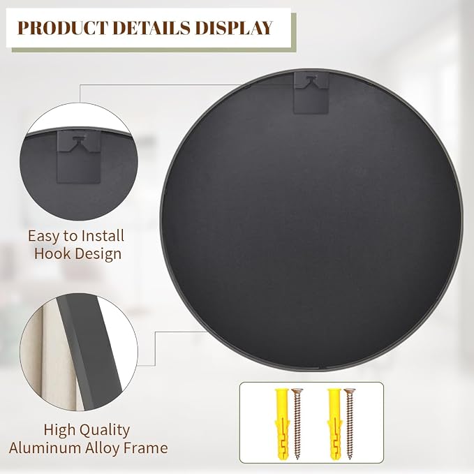 BEAUTYPEAK 20 Inch Round Mirror, Metal Frame Circle Mirror, Wall Mounted - Image 4