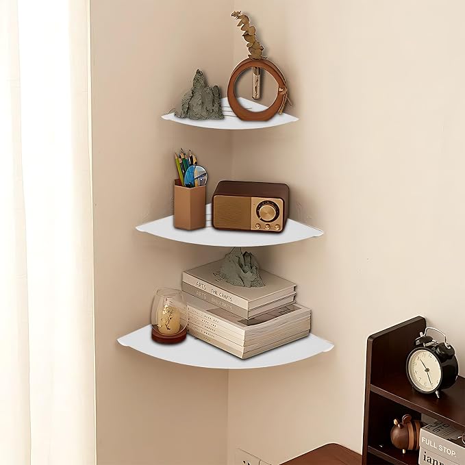 Corner Shelf Wall Mount, Floating Corner Shelves, Corner withs Wire Hole - Image 2
