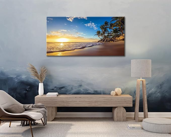 Beach Sunset Large Wall Art Tropical Palm Tree Canvas Paintings Coastal - Image 7