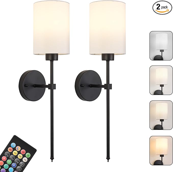 Battery Operated Wall Sconces Set of Two, Wireless Rechargeable Wall Light by KARTOOSH