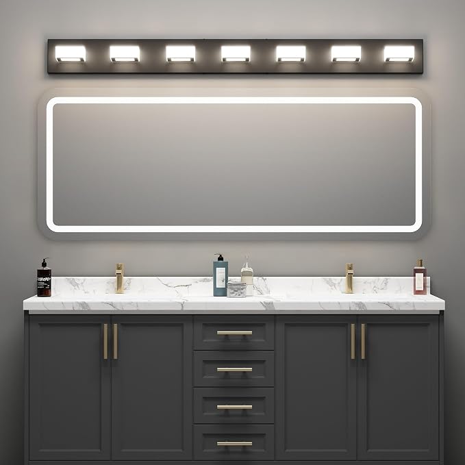 Ralbay 46" LED Matte Black Vanity Lights 7 Lights Acrylic Metal Black Modern - Image 4