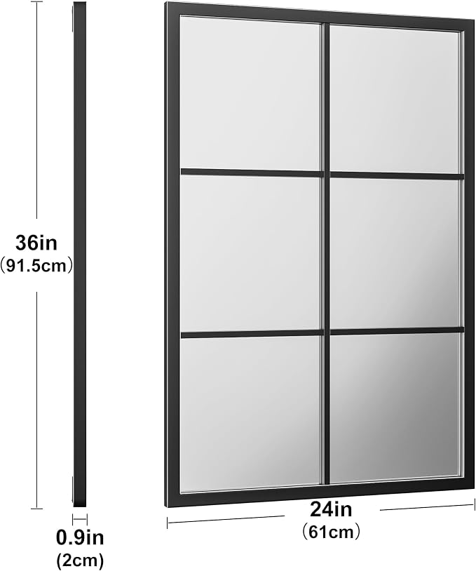 Dewfig Rectangle Wall Mirror, Window Mirror Wall Mounted, Large Black Mirrors - Image 6