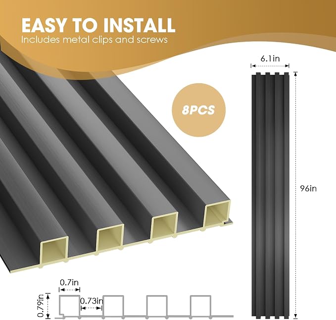 OUZUGIE WPC Acoustic Slat Wall Paneling, Living Room, TV Background, Study Room - Image 3
