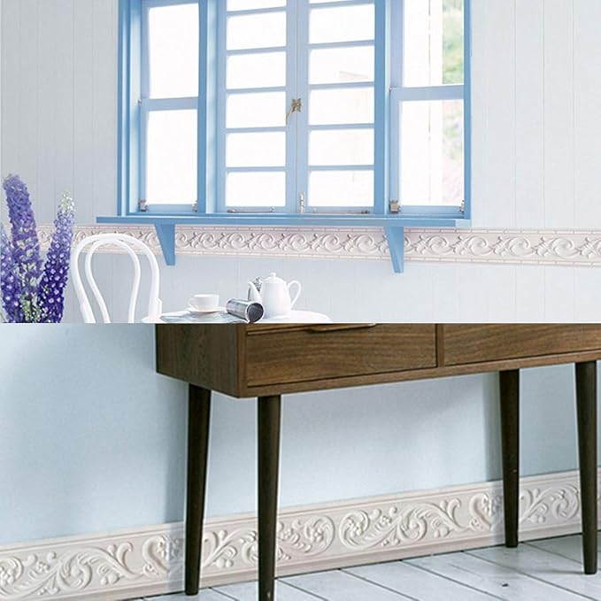 REDODECO Elegant Silver Grey Floral Molding Wallpaper Border Peel Stick Home - Image 5