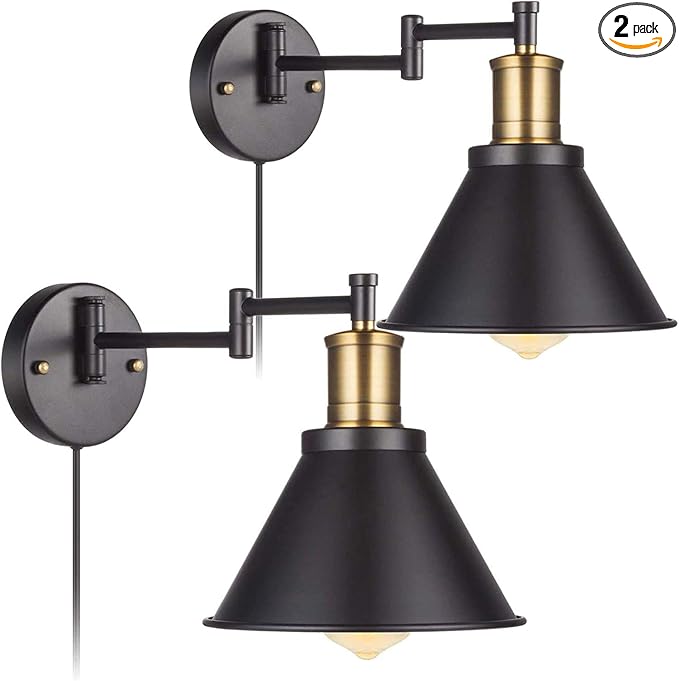 Wall Lamps, Swing Arm Wall Lamp Wall Sconce 2-Pack Plug in Cord by ArcoMead
