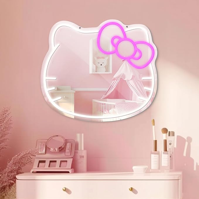 LUXUOSA Neon Sign Mirror Vanity, Stuff Room Decor, Neon LED Wall Mirror by Unknown
