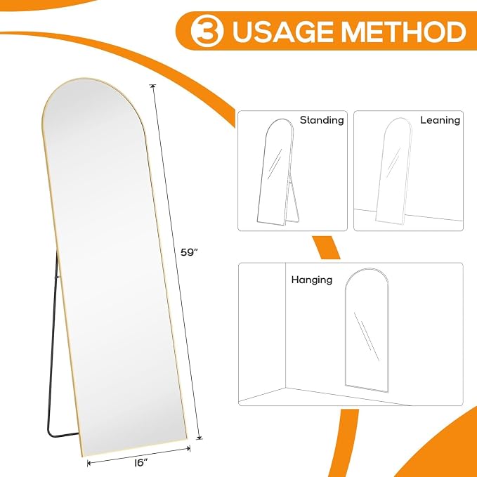 Arched Mirror Full Length, Upgraded 16"x59" Body Wall Mirrors - Image 3