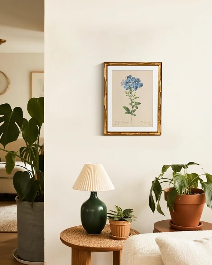 InSimSea Gold Bamboo Framed Canvas Wall Art, Vintage Minimalist Blue Botanical - Image 6