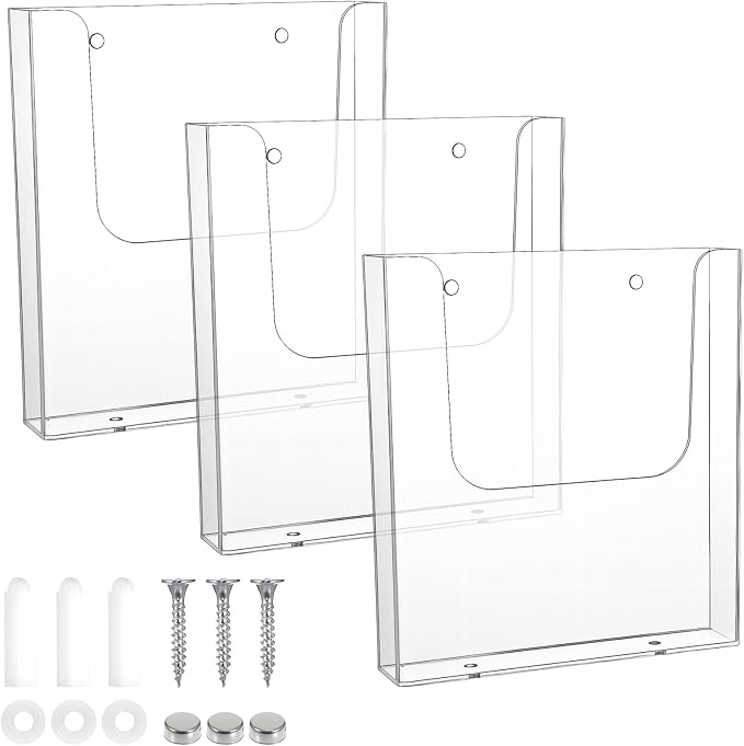 3 Pack Acrylic Brochure Holder Wall Mount, 8.5 x 11 inch Clear Plastic Flyer by Unknown