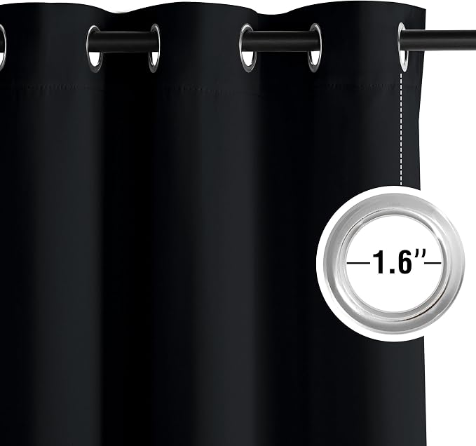NICETOWN 95 Inch Blackout Curtains, Grommet 2 Panels Thermal Insulated Black - Image 3