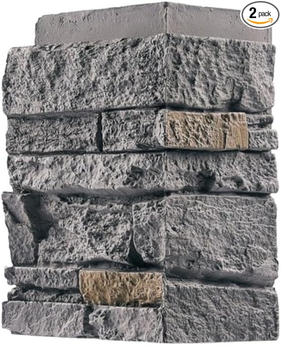 Cedar Gray Faux Stone Outside Corner Panels 23.6" Combined Interlocking Height by Wallwell