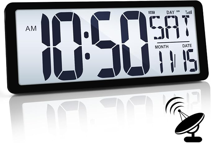 TXL Atomic Clock with Backlight, 14.2" Large Digital Wall Clock Battery Operated by TXL