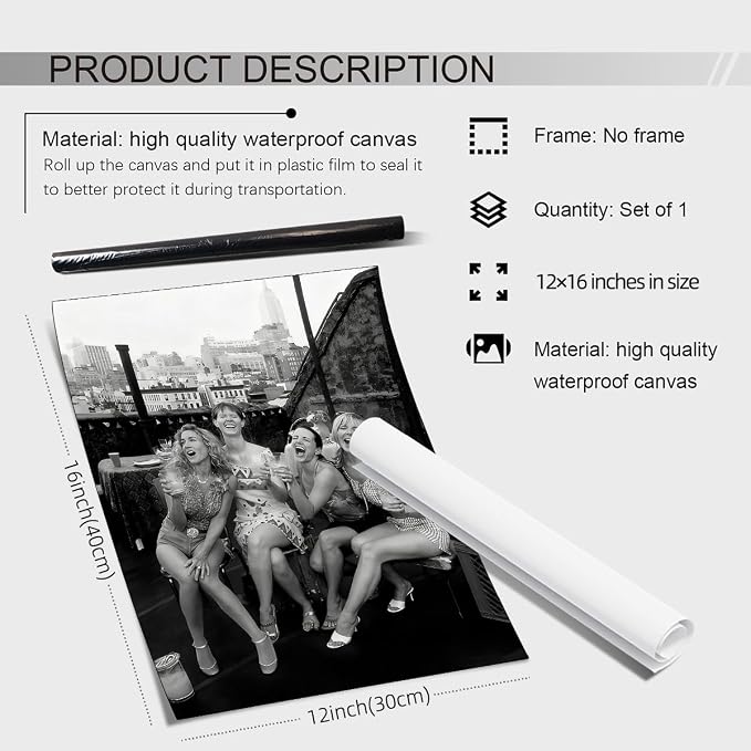 Retro Black And White Woman Canvas Wall Art Fashion Rooftop Party Posters - Image 2
