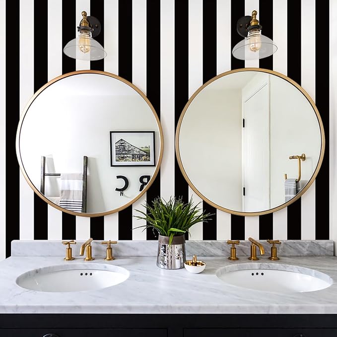 Jeweluck Black and White Wallpaper Peel and Stick Wall Paper 17.7”x393.7” Black - Image 2