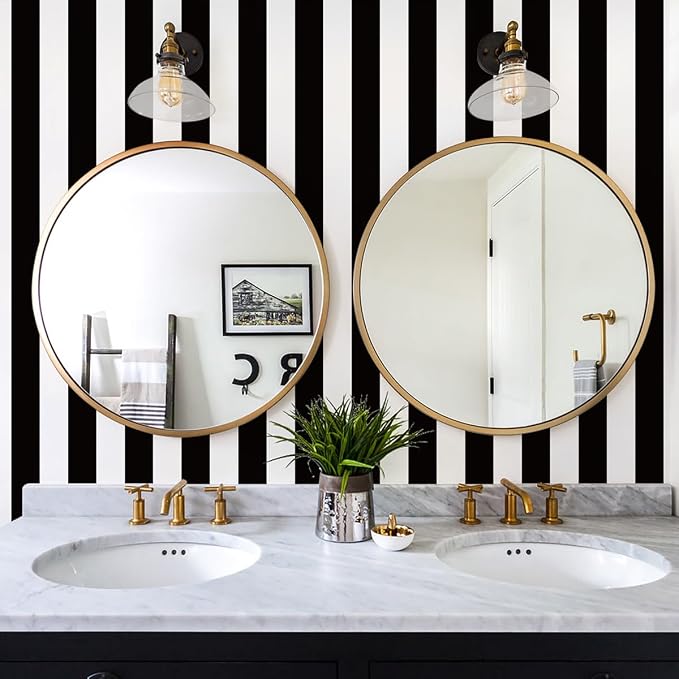 Jeweluck Black and White Wallpaper Peel and Stick Wall Paper 17.7”x236.2” Black - Image 2