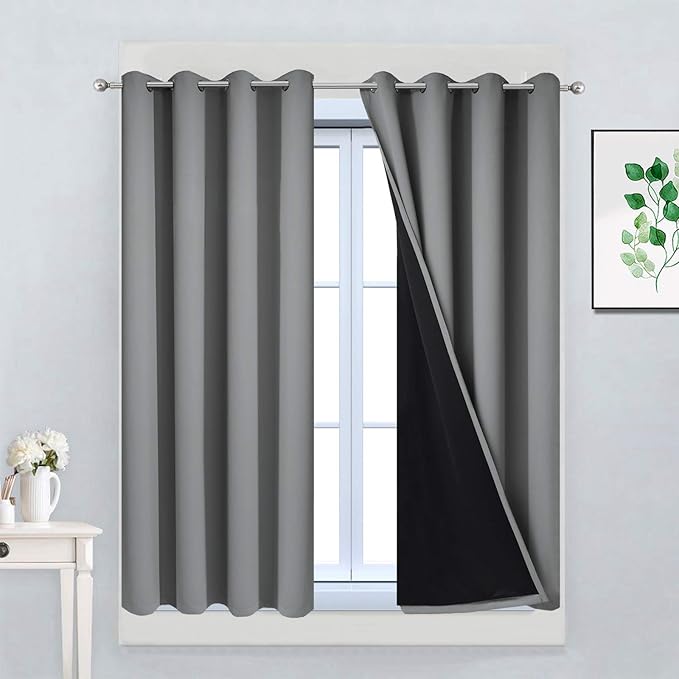 Yakamok Gray 100% Blackout Curtains 45 Inches Long, Full Light Blocking Thermal by Yakamok