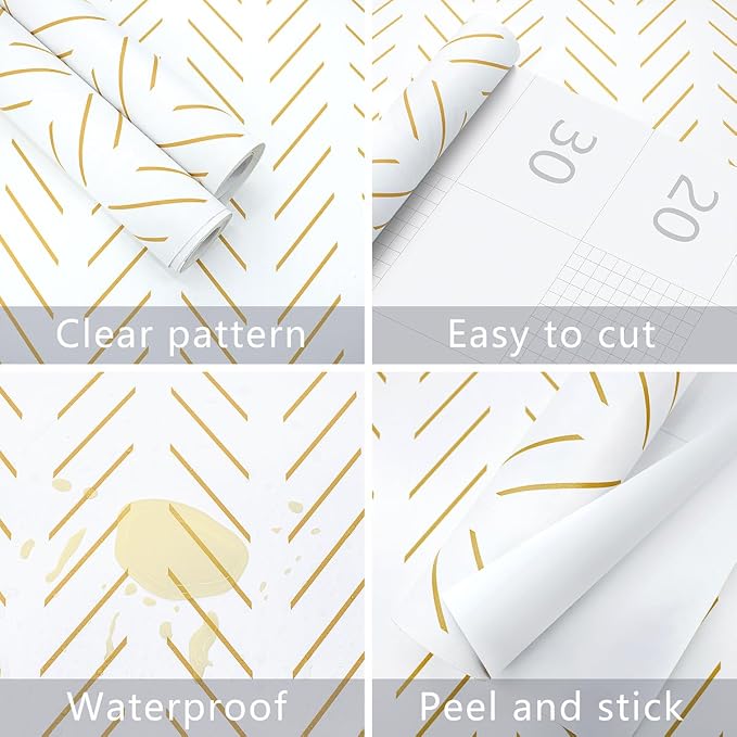 Erfoni Yellow and White Peel and Stick Wallpaper Modern Herringbone Wallpaper - Image 6