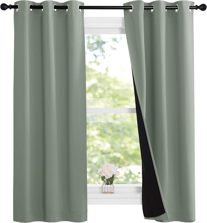 NICETOWN Greyish Green 100% Blackout Lined Curtains, 2 Thick Layers Narrow Wide - Image 2