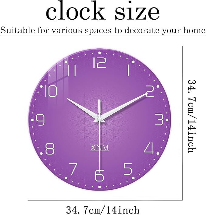 XNM Round Purple Wall Clock for Women 14 Inch Minimalist Wall Clocks for - Image 3