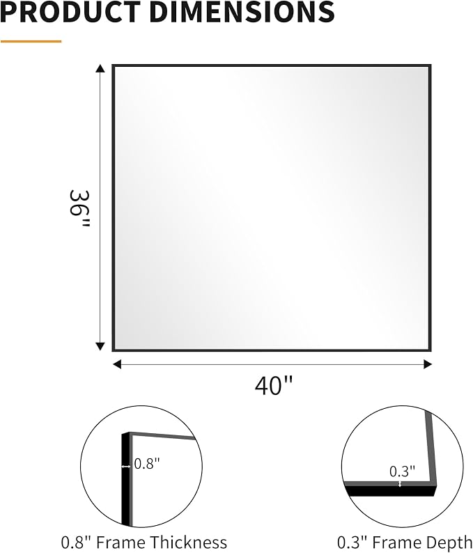 KOCUUY Bathroom Mirror 36"x40", Shatterpoof Large Vanity Mirror, Metal Framed - Image 9