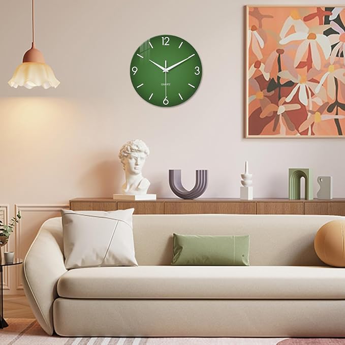 XFM Green Wall Clock 12 Inch Modern Wall Clocks Battery Operated Round Silent - Image 2