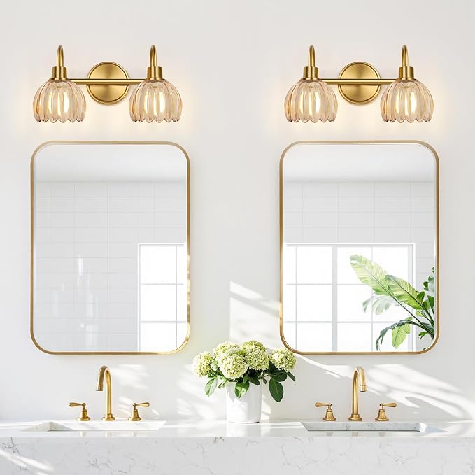 Bathroom Light Fixtures, 2-Light Brushed Gold Vanity Lights - Image 7