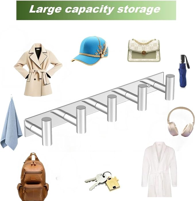Wall Mounted Coat Rack-5 Hooks, Heavy Duty Stainless Steel Wall Hooks - Image 6