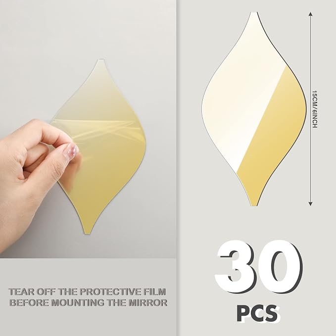 Weysat 30 Pcs Mirror Wall Stickers Decor Acrylic 3D Tear Drop Decorative - Image 3