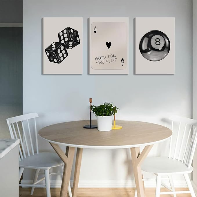 BOKPEN 3Pcs Black and White Poker Dice Canvas Wall Art Funky Retro Y2K Trendy - Image 4