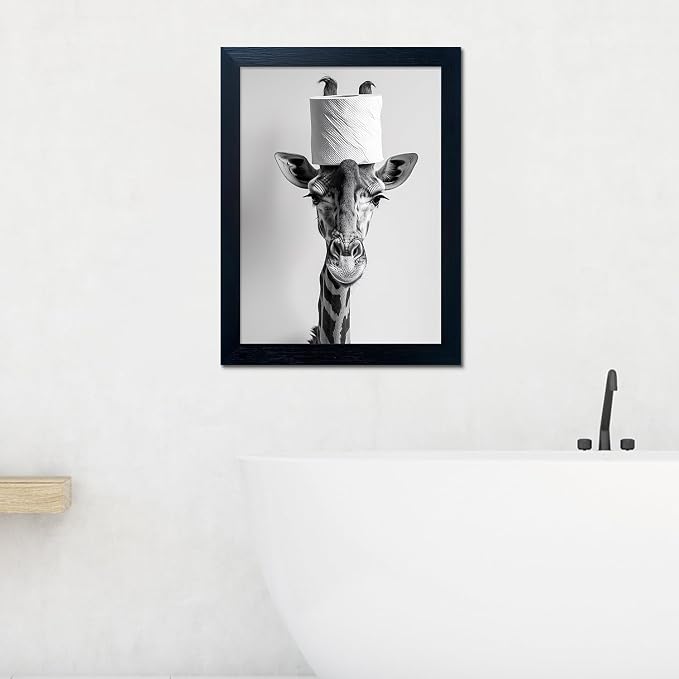 Framed Funny Bathroom Wall Art Giraffe - Image 9