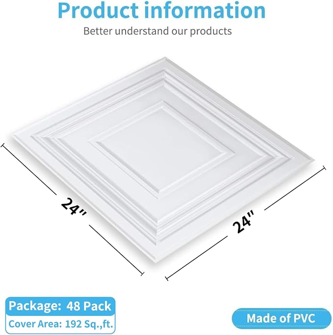 Art3d Drop Ceiling Tiles 24x24 Inch – Glue Up PVC Ceiling Tiles 2x2 Ft. - Image 2