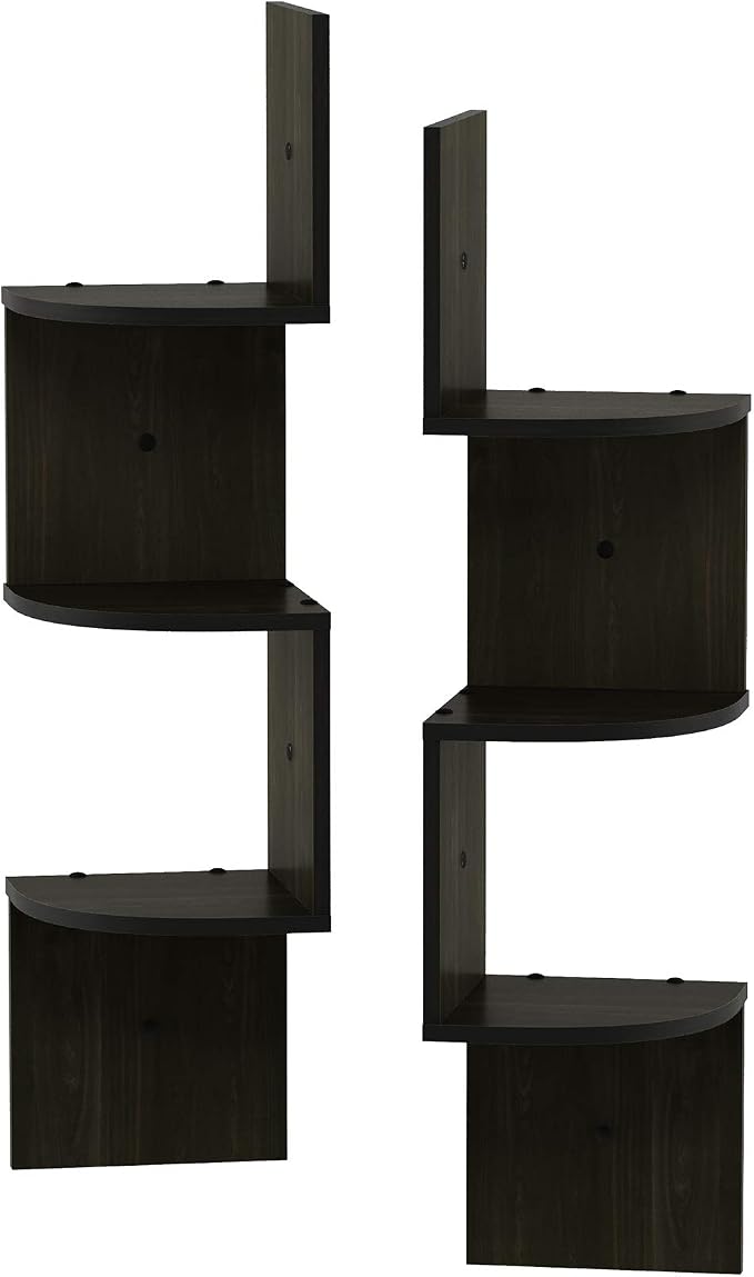 Furinno Rossi Wall Mount Floating Corner Shelf, 3-Tier Radial Set of 2 - Image 8