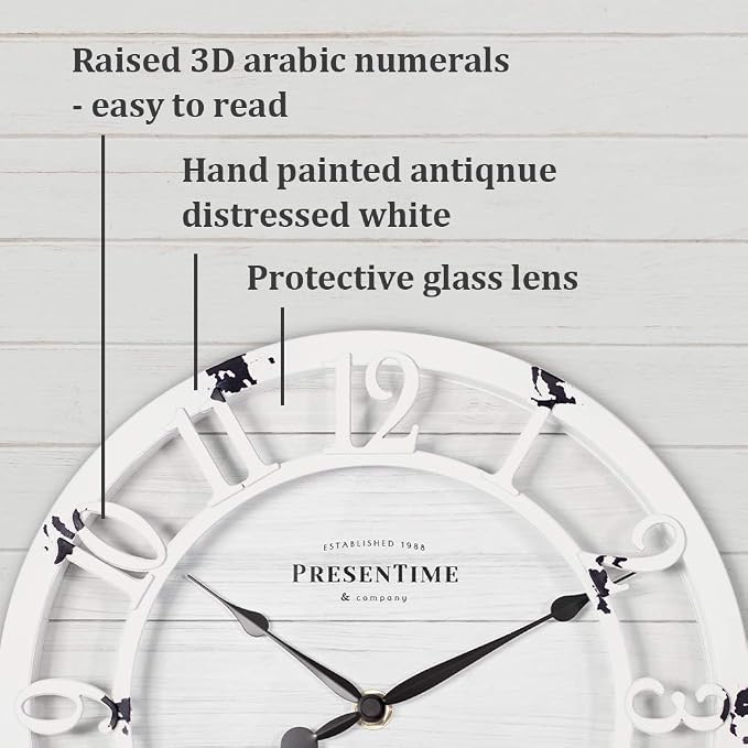 Presentime & Co 10" Farmhouse Series Wall Clock, Shiplap Style, Raised 3D - Image 2