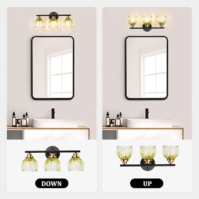 TALOYA Bathroom Vanity Light Fixtures, 3-Light Modern Black and Gold Wall - Image 8