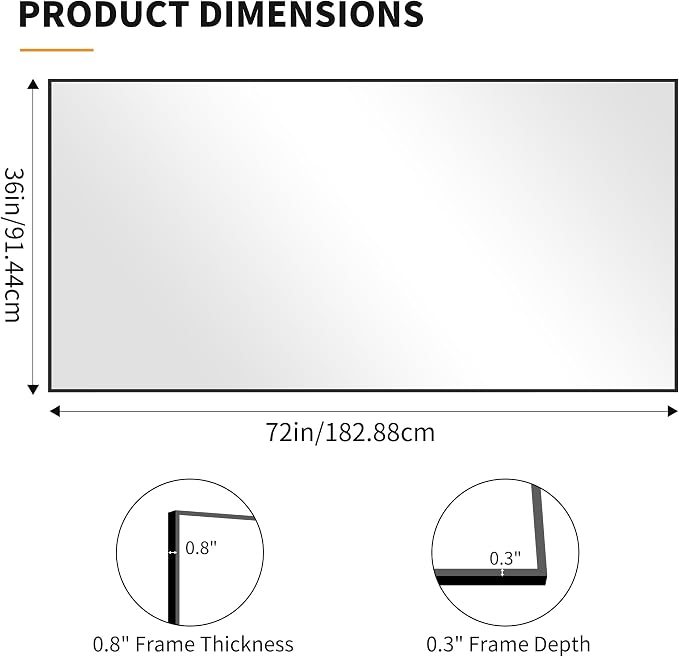 KOCUUY Black Bathroom Mirrors for Wall, 72x36 Large Rectangle Mirrors for - Image 9
