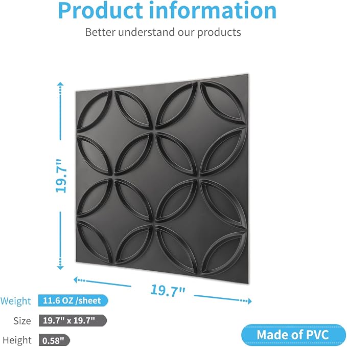 Art3d PVC 3D Wall Panel Interlocked Circles in Matt Black Cover 32 Sq.ft - Image 4