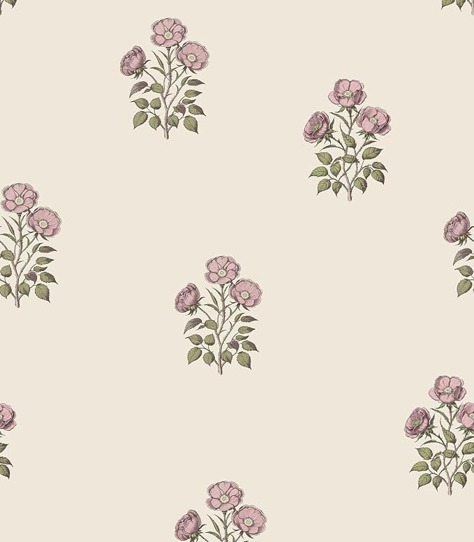 Beige Floral Wallpaper Vintage Rose Peel and Stick Wallpaper Waterproof Contact by LUKUUI
